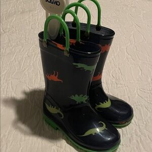 Josmo Kids Rain Boots - Black with Green and Orange Dinosaurs